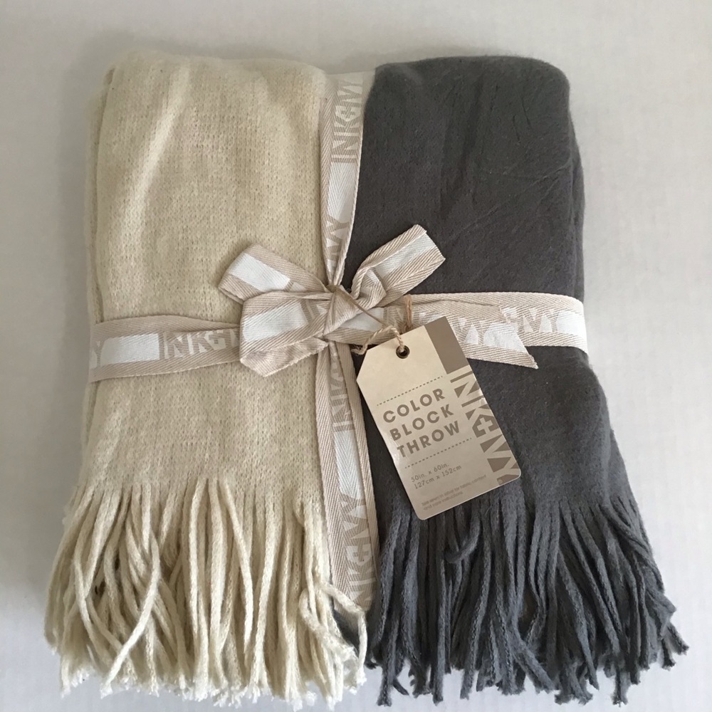 Faux Cashmere Color Block Throw Blanket 50” x 60”